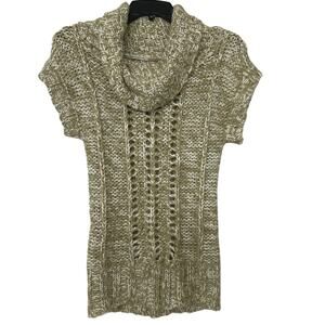 Mudd Vntg Y2K Boho Chunky Open Knit Cowl Neck Short Sleeve Metallic Sweater S